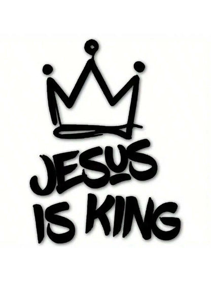 Vinyl Decal Bumper Sticker- Jesus Is King With Crown Design, Weatherproof For Window, Vehicle, Outdoor Use- Christian Themed Adhesive Decal