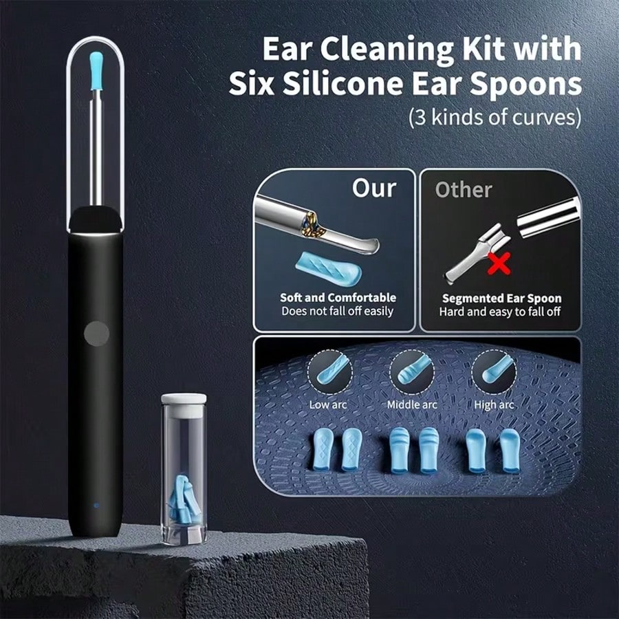 Visual Ear Pick, Earwax Removal Tool With Ear Pick Covers, Visual Ear Pick With Camera And Light, 7pcs Ear Pick Set, Compatible With All Mobile Phones