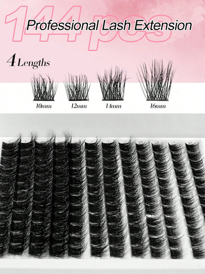 Waloshow 1 Box 12 Rows 144 Clusters New Hot Melt Natural Thin False Eyelashes, Party Thick Makeup Ball Style