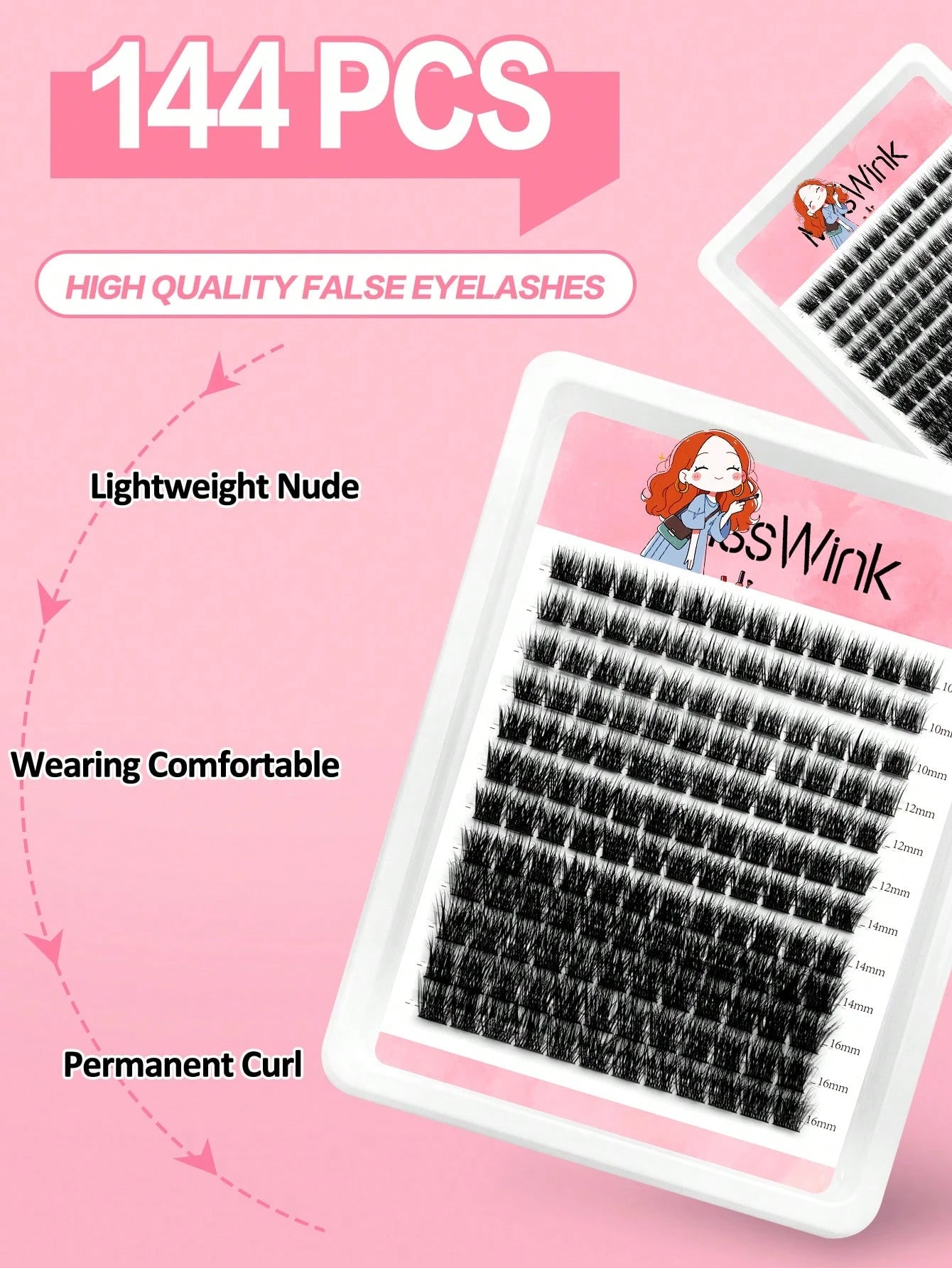 Waloshow 1 Box 12 Rows 144 Clusters New Hot Melt Natural Thin False Eyelashes, Party Thick Makeup Ball Style