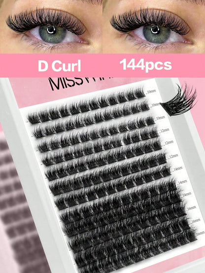 Waloshow 1 Box 12 Rows 144 Clusters New Hot Melt Natural Thin False Eyelashes, Party Thick Makeup Ball Style