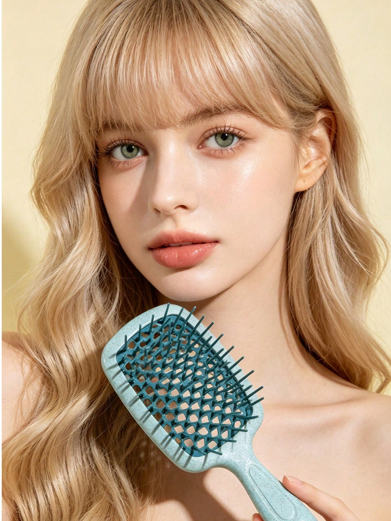 WANMEI 1/2pcs Green Hollow Comb, Straw Smooth Hair Brush, Suitable For Natural Hair And Other Materials, Hair Brush/Comb, Hair Styling Tools, Hair Products And Accessories, Applicable To Barbershops