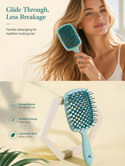 WANMEI 1/2pcs Green Hollow Comb, Straw Smooth Hair Brush, Suitable For Natural Hair And Other Materials, Hair Brush/Comb, Hair Styling Tools, Hair Products And Accessories, Applicable To Barbershops