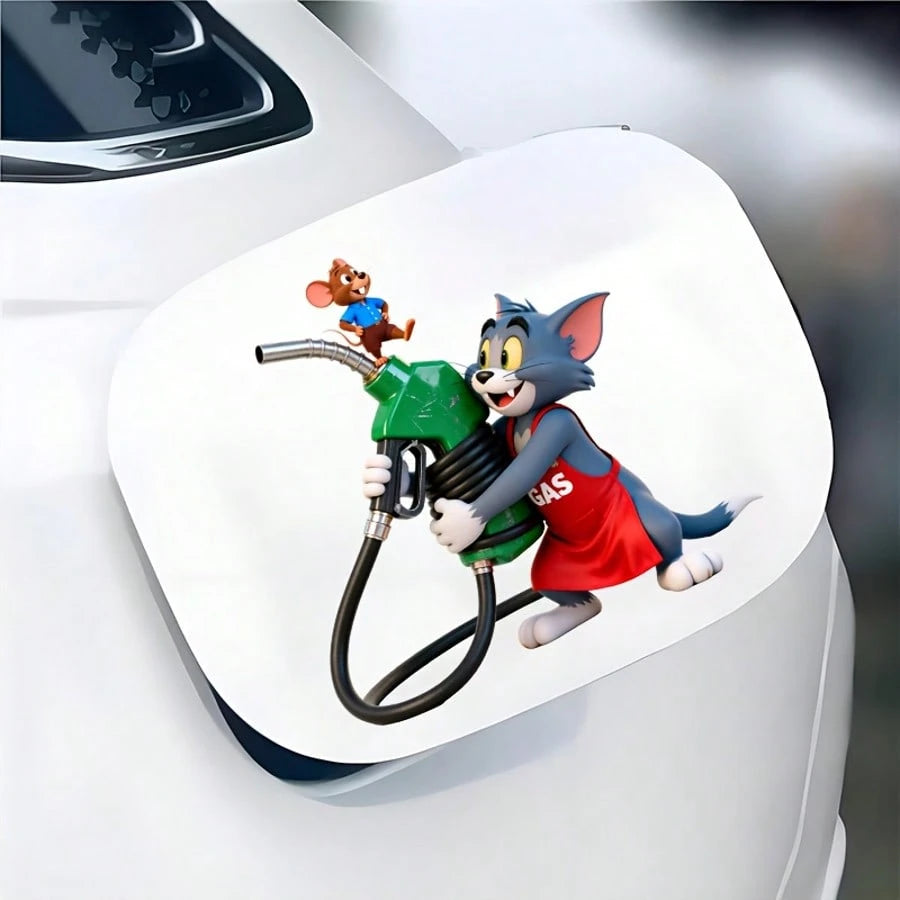 Warner Bros 1pc Cartoon Jerry Mouse Car Exterior Sticker, Cute Cat And Mouse Gas Tank Cover Sticker, Anti-UV Anti-Scratch Car Exterior Decor Sticker, Suitable For Party Decoration And Small Gifts, Wit