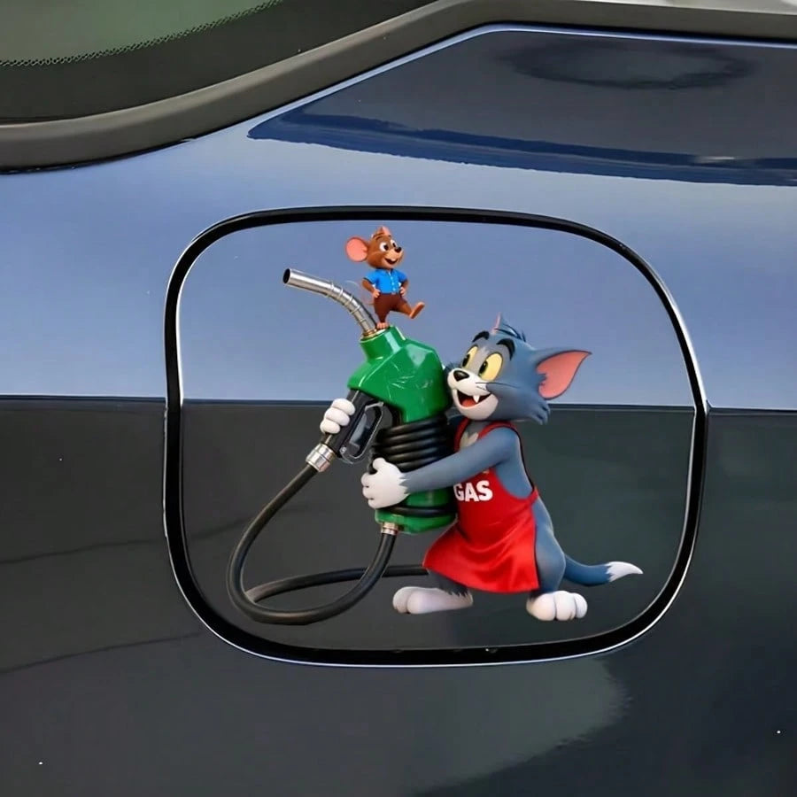 Warner Bros 1pc Cartoon Jerry Mouse Car Exterior Sticker, Cute Cat And Mouse Gas Tank Cover Sticker, Anti-UV Anti-Scratch Car Exterior Decor Sticker, Suitable For Party Decoration And Small Gifts, Wit