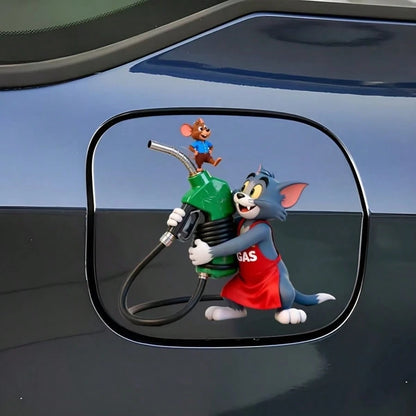 Warner Bros 1pc Cartoon Jerry Mouse Car Exterior Sticker, Cute Cat And Mouse Gas Tank Cover Sticker, Anti-UV Anti-Scratch Car Exterior Decor Sticker, Suitable For Party Decoration And Small Gifts, Wit