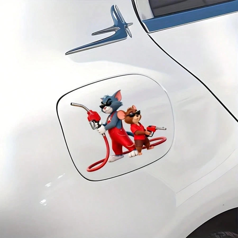 Warner Bros 1pc Cartoon Jerry Mouse Car Exterior Sticker, Cute Cat And Mouse Gas Tank Cover Sticker, Anti-UV Anti-Scratch Car Exterior Decor Sticker, Suitable For Party Decoration And Small Gifts, Wit