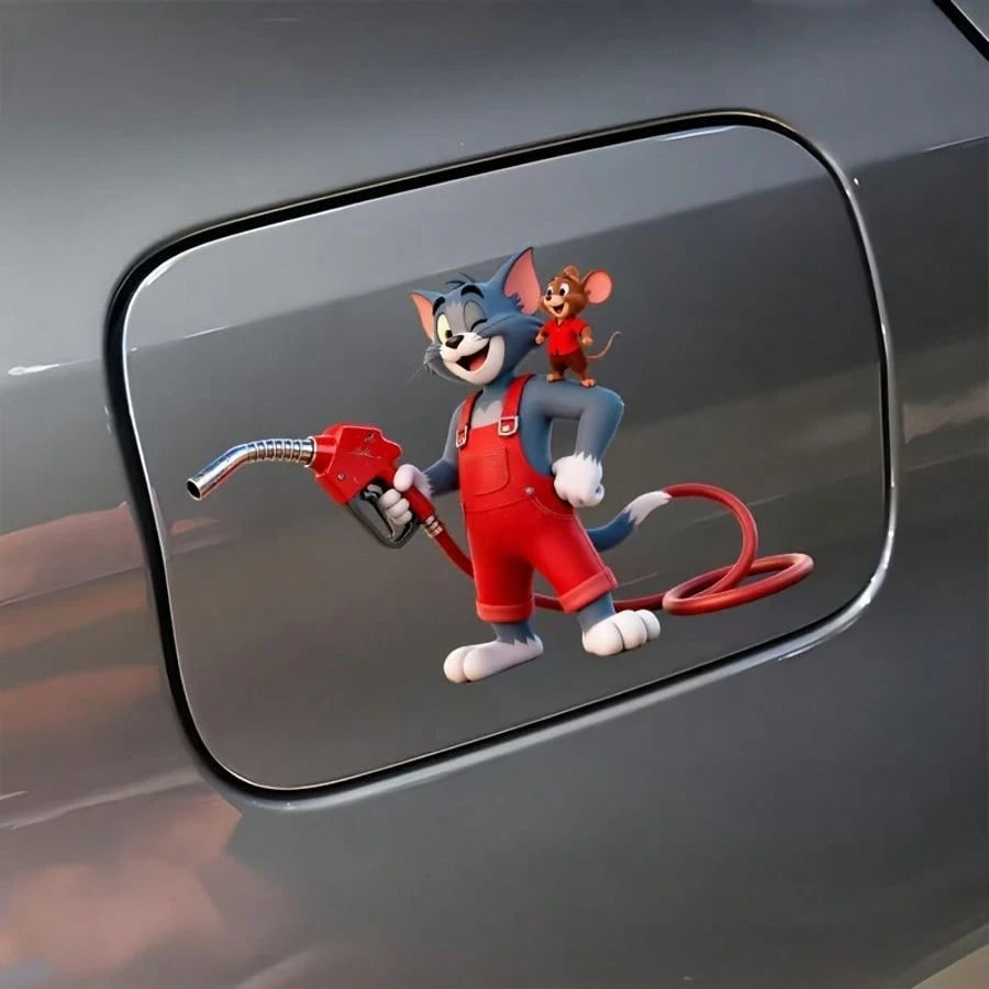 Warner Bros 1pc Cartoon Jerry Mouse Car Exterior Sticker, Cute Cat And Mouse Gas Tank Cover Sticker, Anti-UV Anti-Scratch Car Exterior Decor Sticker, Suitable For Party Decoration And Small Gifts, Wit