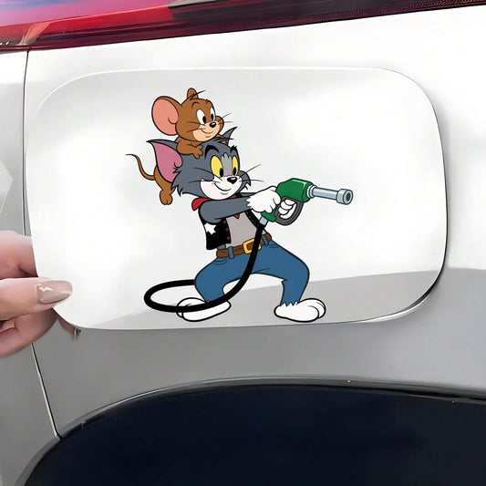 Warner Bros 1pc Cat And Mouse Car Exterior Stickers Fuel Tank Cover Stickers For Cars Sunscreen For Cars Scratch-Resistant Car Exterior Accessories, Suitable For Car Body Stickers, Side Door Stickers