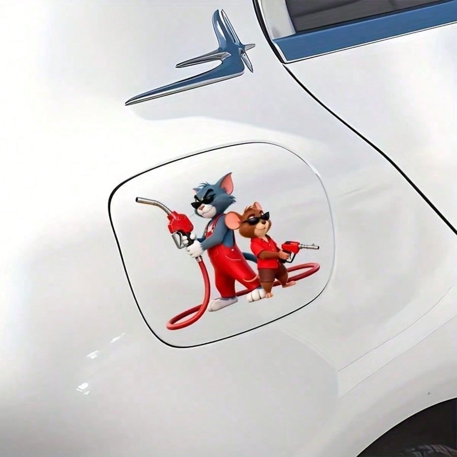 Warner Bros 1pc Cat And Mouse Car Exterior Stickers Fuel Tank Cover Stickers For Cars Sunscreen For Cars Scratch-Resistant Car Exterior Accessories, Suitable For Car Body Stickers, Side Door Stickers