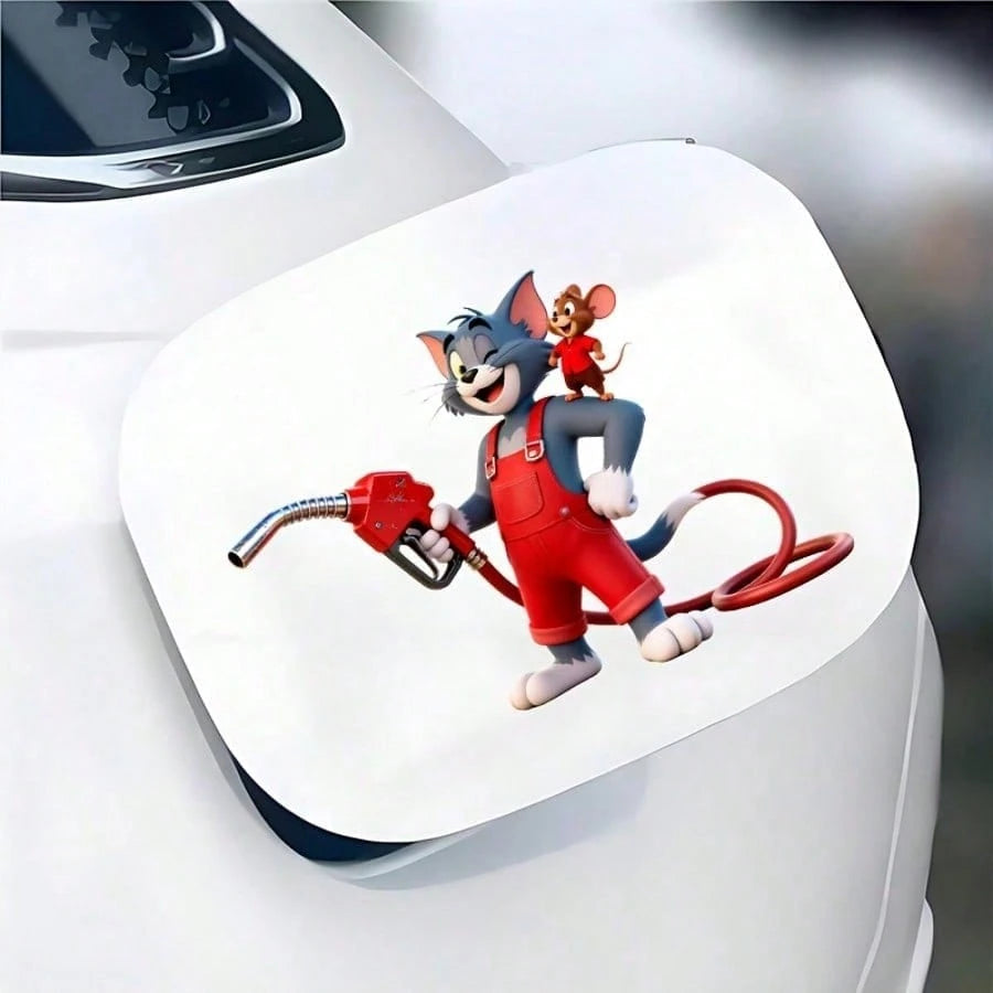 Warner Bros 1pc Cat And Mouse Car Exterior Stickers Fuel Tank Cover Stickers For Cars Sunscreen For Cars Scratch-Resistant Car Exterior Accessories, Suitable For Car Body Stickers, Side Door Stickers