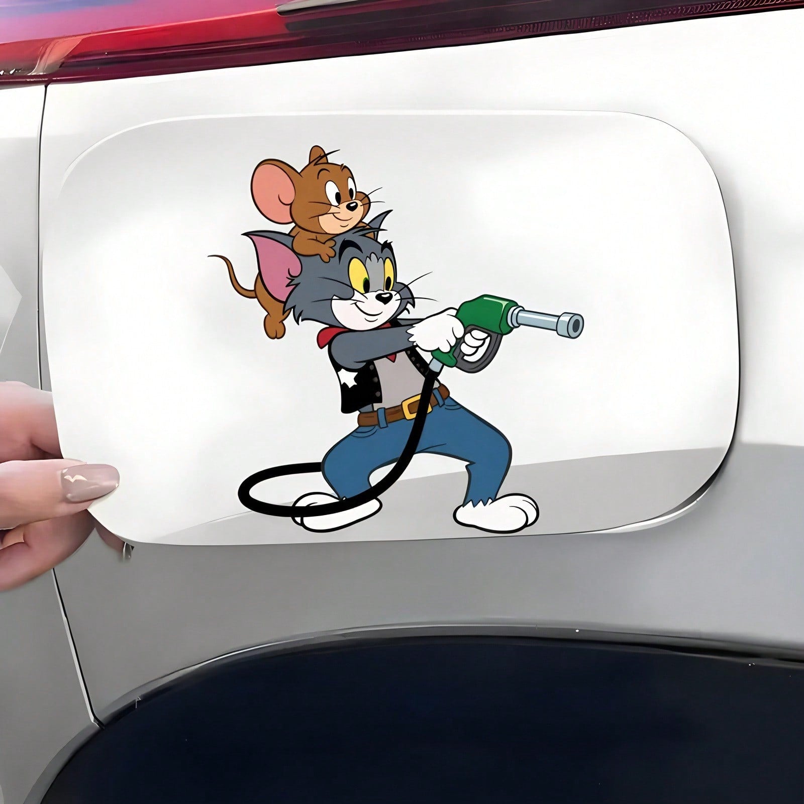 Warner Bros 1pc Cat And Mouse Car Exterior Stickers Fuel Tank Cover Stickers For Cars Sunscreen For Cars Scratch-Resistant Car Exterior Accessories, Suitable For Car Body Stickers, Side Door Stickers