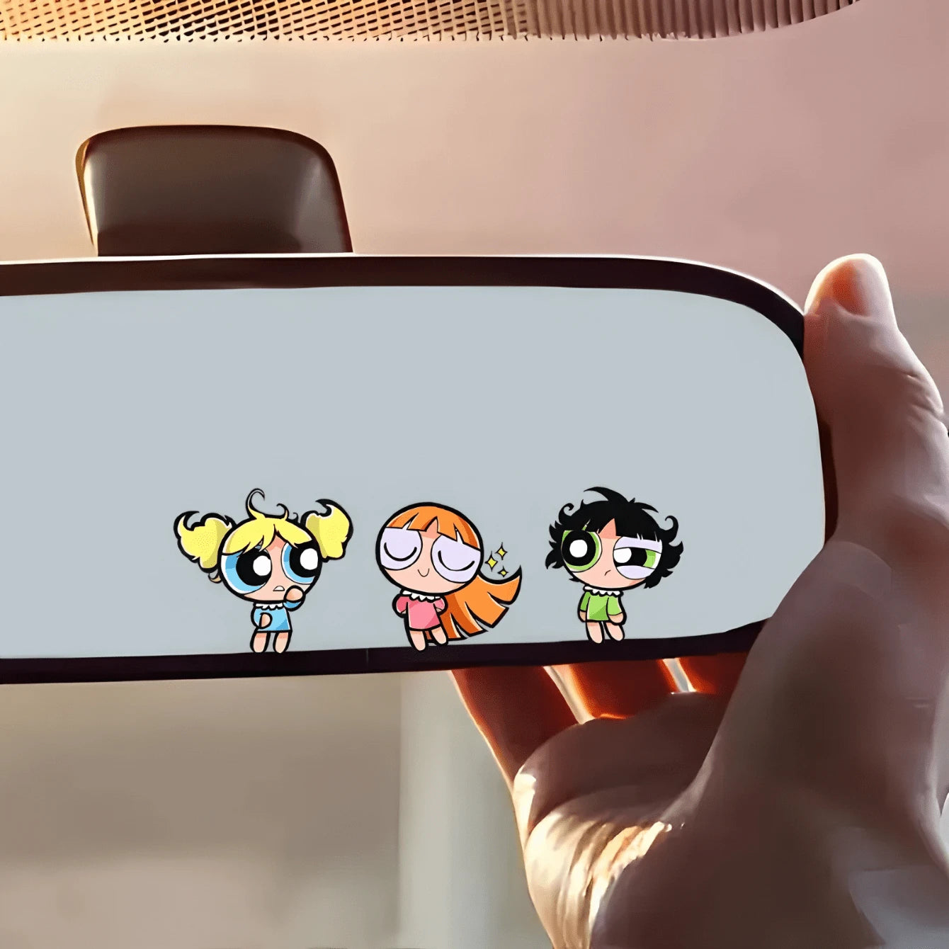 Warner Bros Cute Cartoon "Super Kid" Girl Rearview Mirror Sticker, Car Rearview Mirror Decorative Sticker, Truck Rearview Mirror Decor, Car Interior Graffiti Sticker, "Super Kid" Car Interior Decor St