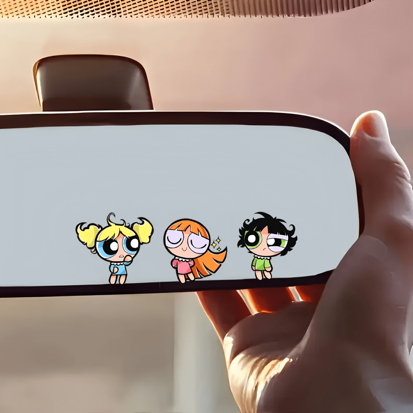 Warner Bros Cute Cartoon "Super Kid" Girl Rearview Mirror Sticker, Car Rearview Mirror Decorative Sticker, Truck Rearview Mirror Decor, Car Interior Graffiti Sticker, "Super Kid" Car Interior Decor St