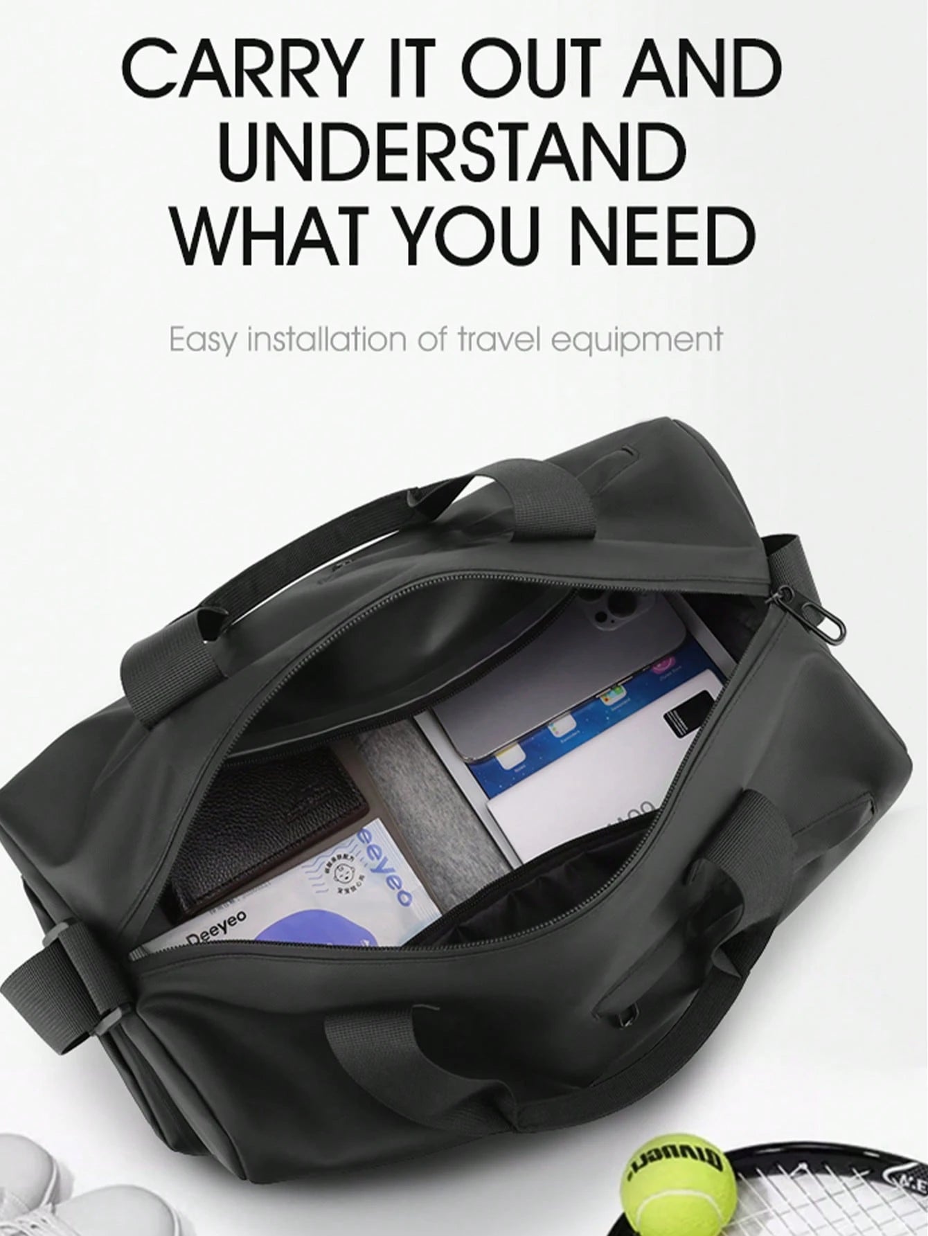 Waterproof Handbag For Men, With Separate Shoe Compartment, Large Capacity Black Shoulder/Crossbody Bag