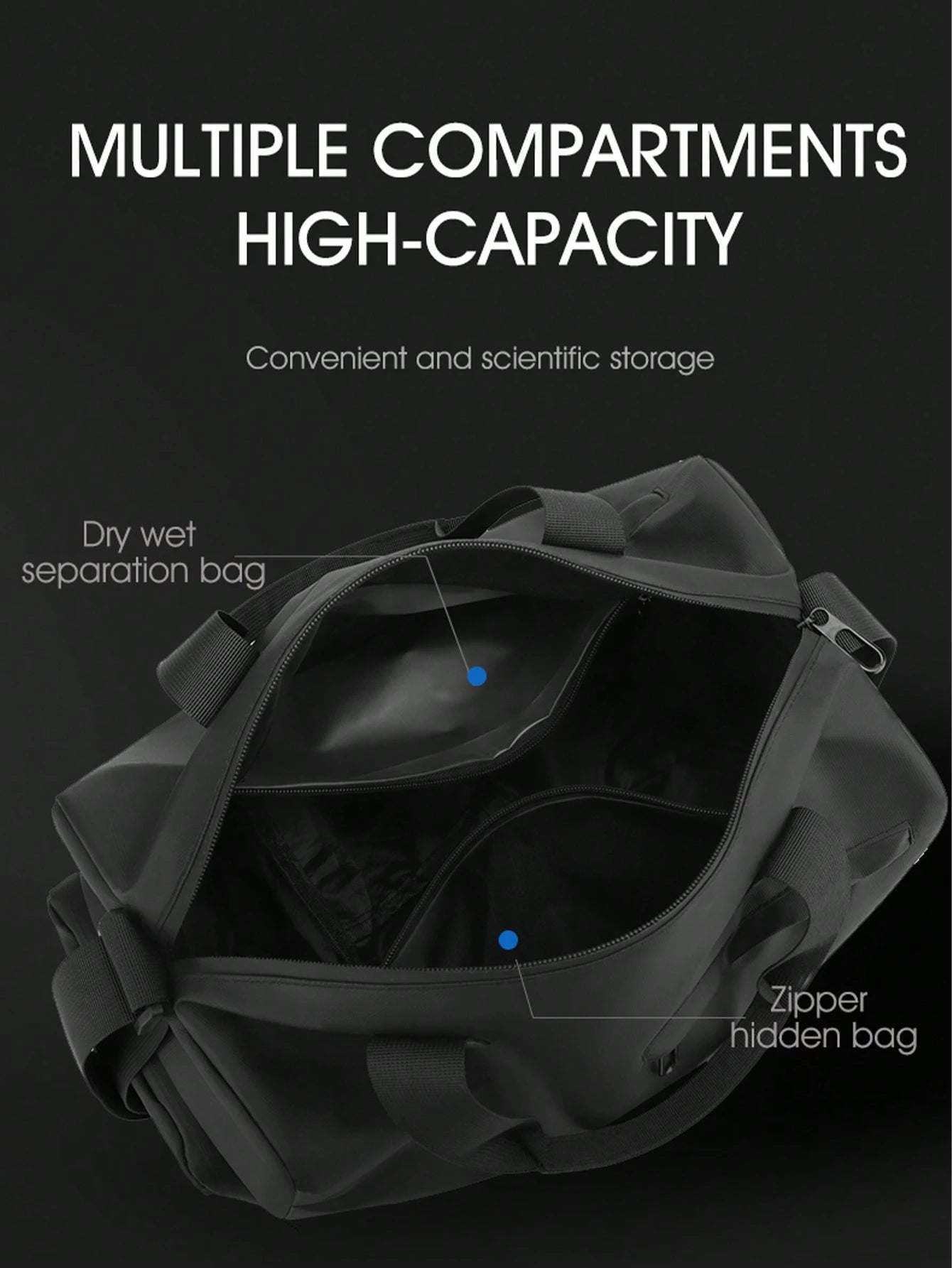 Waterproof Handbag For Men, With Separate Shoe Compartment, Large Capacity Black Shoulder/Crossbody Bag
