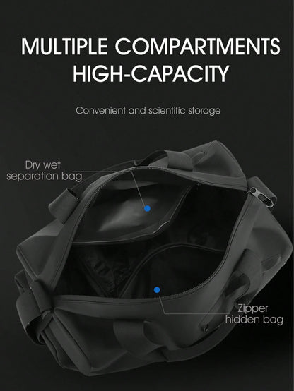 Waterproof Handbag For Men, With Separate Shoe Compartment, Large Capacity Black Shoulder/Crossbody Bag