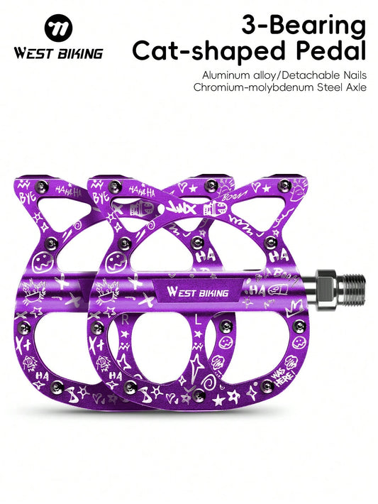 WEST BIKING Cute Cat Bicycle Pedals 3 Bearing Aluminum Alloy Durable Wide Non Slip Pedals Personalized Bike Accessory For Men And Women