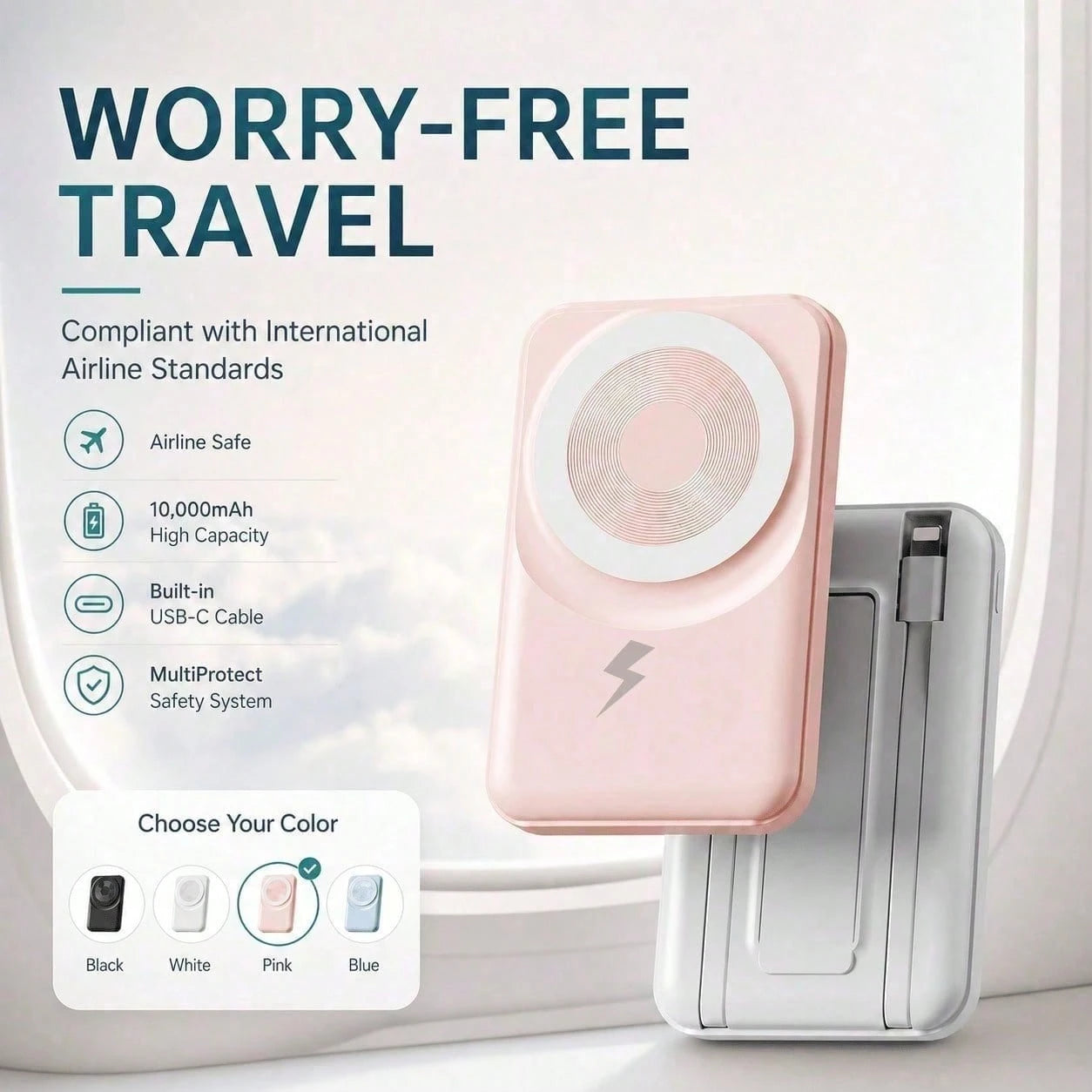 White 10000mAh Magnetic Wireless Battery Pack With 15W Output And 22.5W Fast Charging, Featuring A Digital Battery Level Display, White Rectangular Body And Practical Kickstand, Compatible With Select