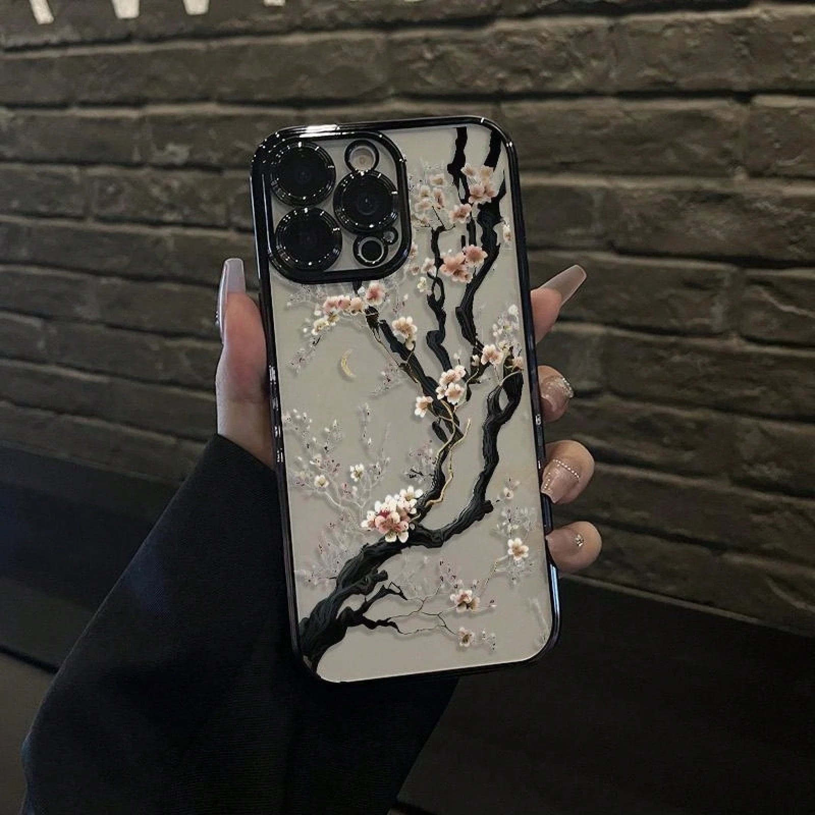 White Cherry Blossom Tree Blooming Pattern Electroplated Mobile Case Camera Lens Protection Wildflower Cases For Iphone 16 15 Pro Max Case 14 13 12 11 XR XS Plus Shockproof And Non-Slip Silicone Trans