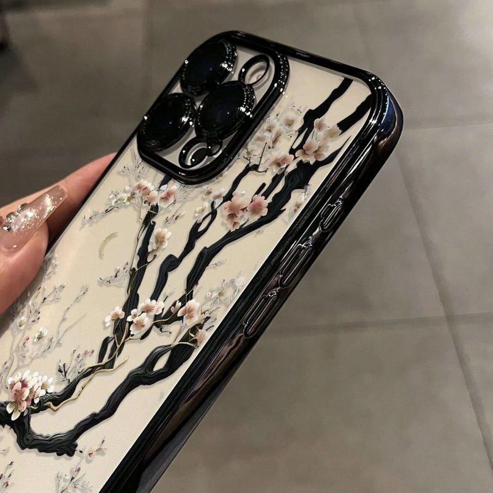 White Cherry Blossom Tree Blooming Pattern Electroplated Mobile Case Camera Lens Protection Wildflower Cases For Iphone 16 15 Pro Max Case 14 13 12 11 XR XS Plus Shockproof And Non-Slip Silicone Trans