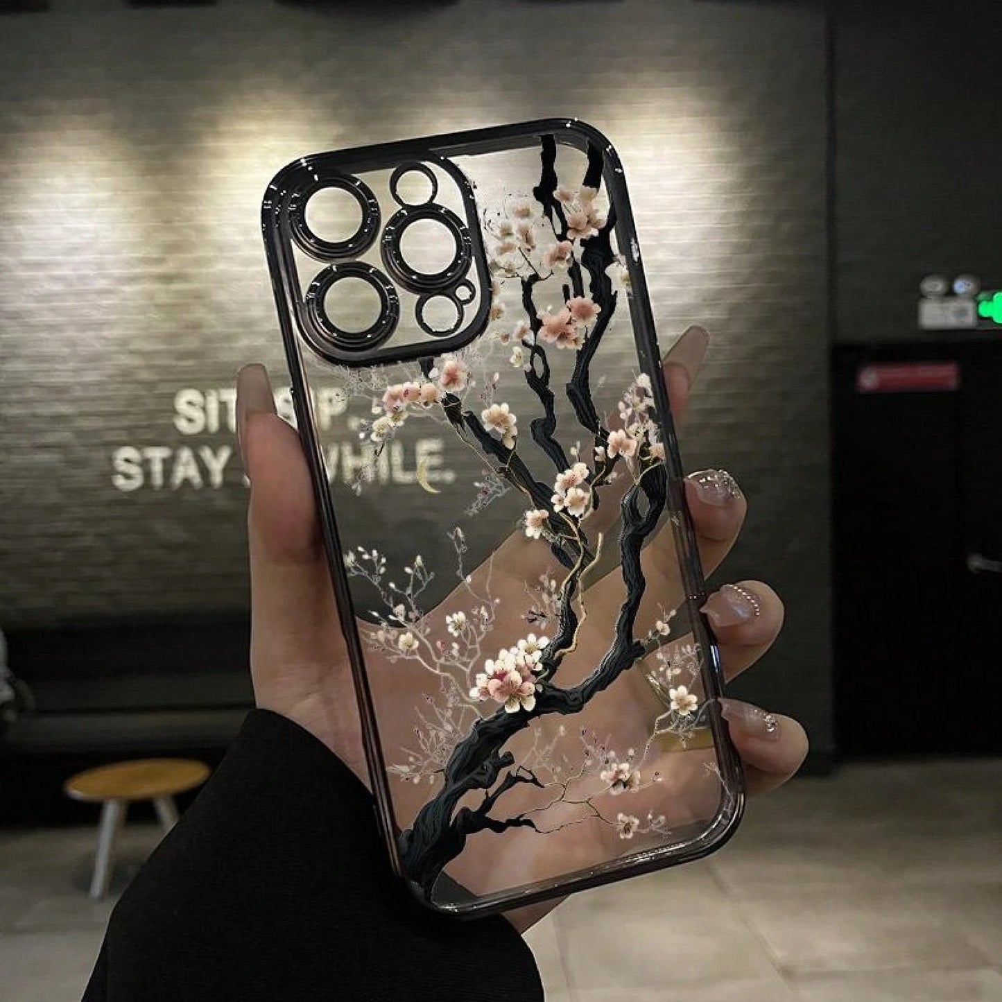 White Cherry Blossom Tree Blooming Pattern Electroplated Mobile Case Camera Lens Protection Wildflower Cases For Iphone 16 15 Pro Max Case 14 13 12 11 XR XS Plus Shockproof And Non-Slip Silicone Trans
