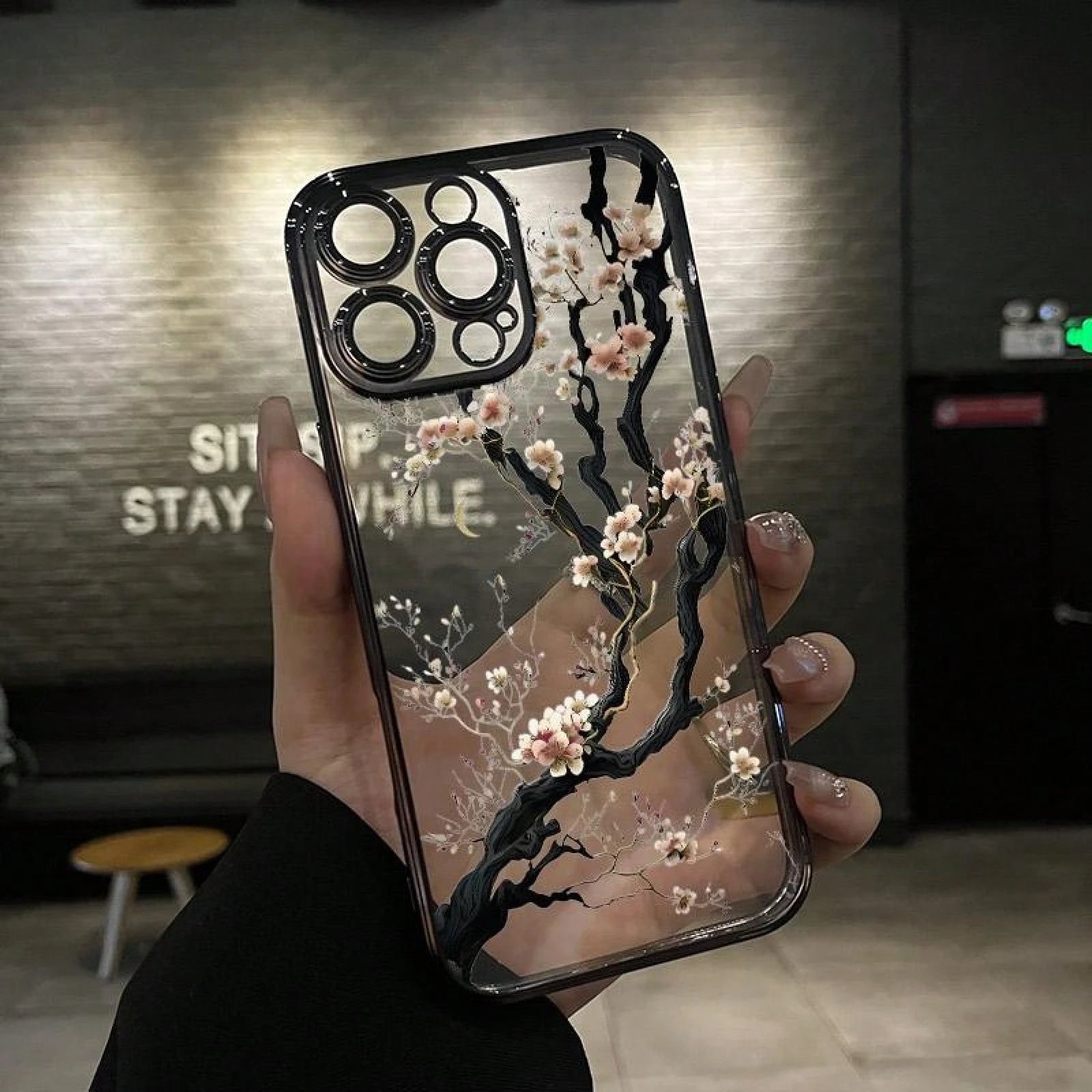 White Cherry Blossom Tree Blooming Pattern Electroplated Mobile Case Camera Lens Protection Wildflower Cases For Iphone 16 15 Pro Max Case 14 13 12 11 XR XS Plus Shockproof And Non-Slip Silicone Trans