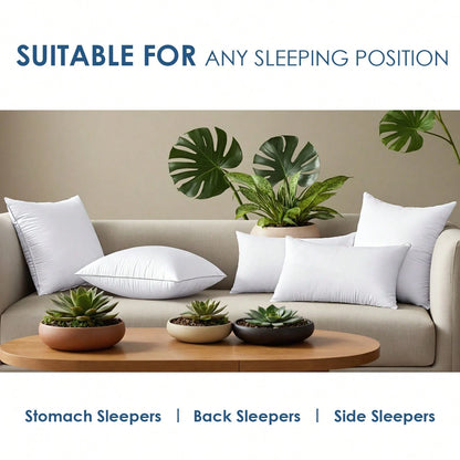 White Pillow Insert Available In Sizes 18 Inches, 20 Inches, 12*20 Inches, And 22 Inches. High Fill Density, Machine Washable, Tumble Dryable, And Reusable. Made With Ultra-Fine Fabric And Brushed Cot