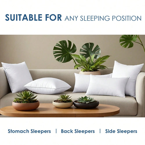 White Pillow Insert Available In Sizes 18 Inches, 20 Inches, 12*20 Inches, And 22 Inches. High Fill Density, Machine Washable, Tumble Dryable, And Reusable. Made With Ultra-Fine Fabric And Brushed Cot