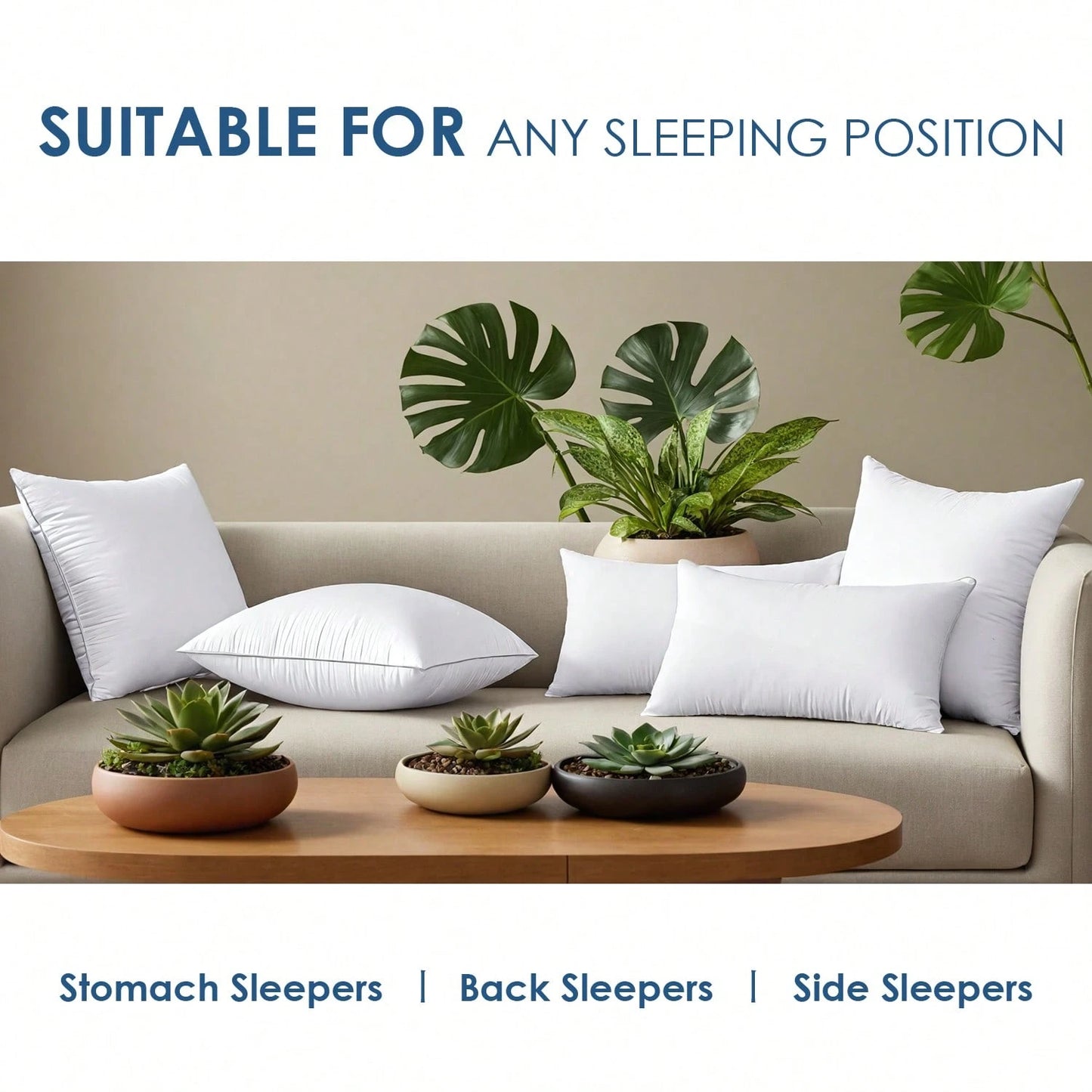 White Pillow Insert Available In Sizes 18 Inches, 20 Inches, 12*20 Inches, And 22 Inches. High Fill Density, Machine Washable, Tumble Dryable, And Reusable. Made With Ultra-Fine Fabric And Brushed Cot
