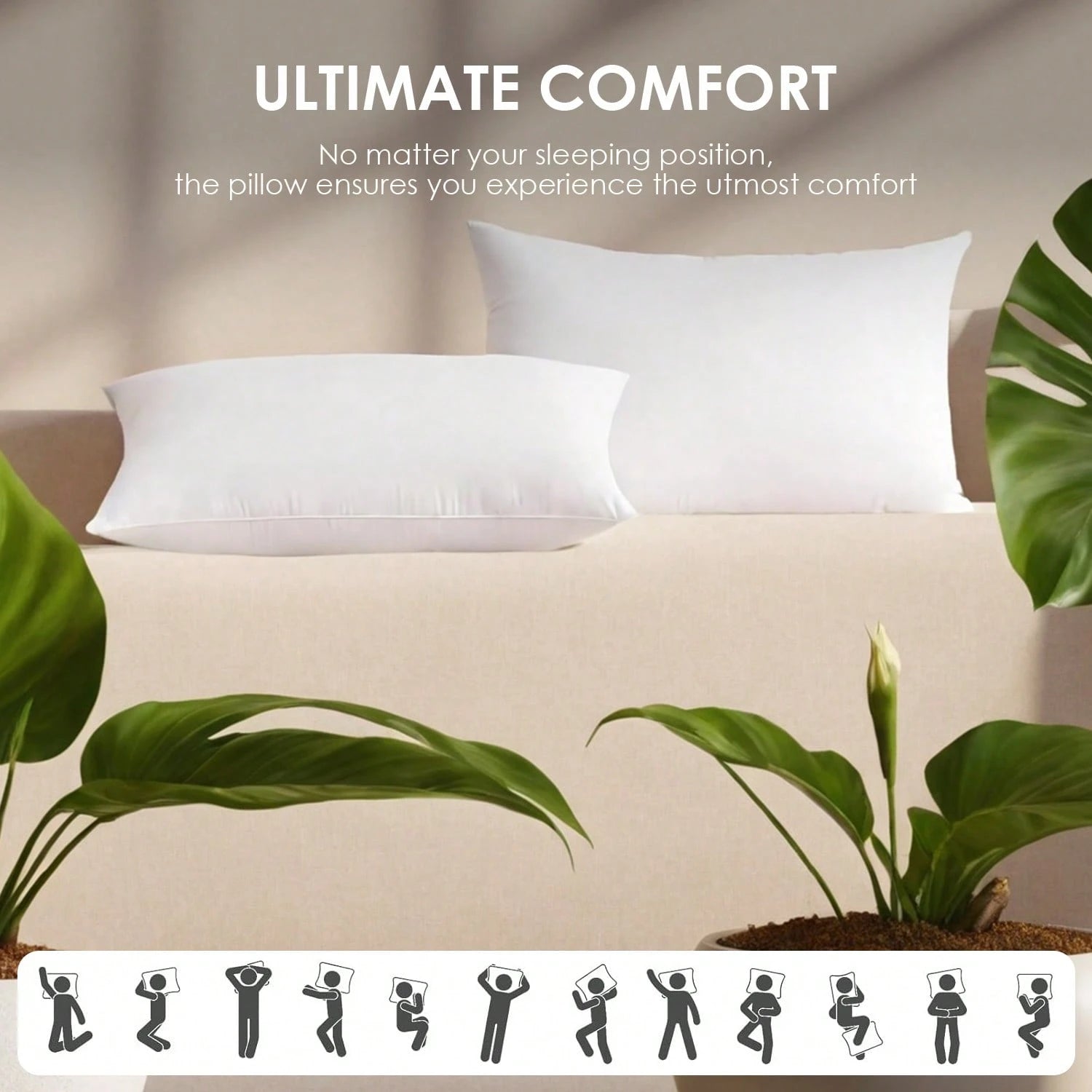 White Pillow Insert Available In Sizes 18 Inches, 20 Inches, 12*20 Inches, And 22 Inches. High Fill Density, Machine Washable, Tumble Dryable, And Reusable. Made With Ultra-Fine Fabric And Brushed Cot