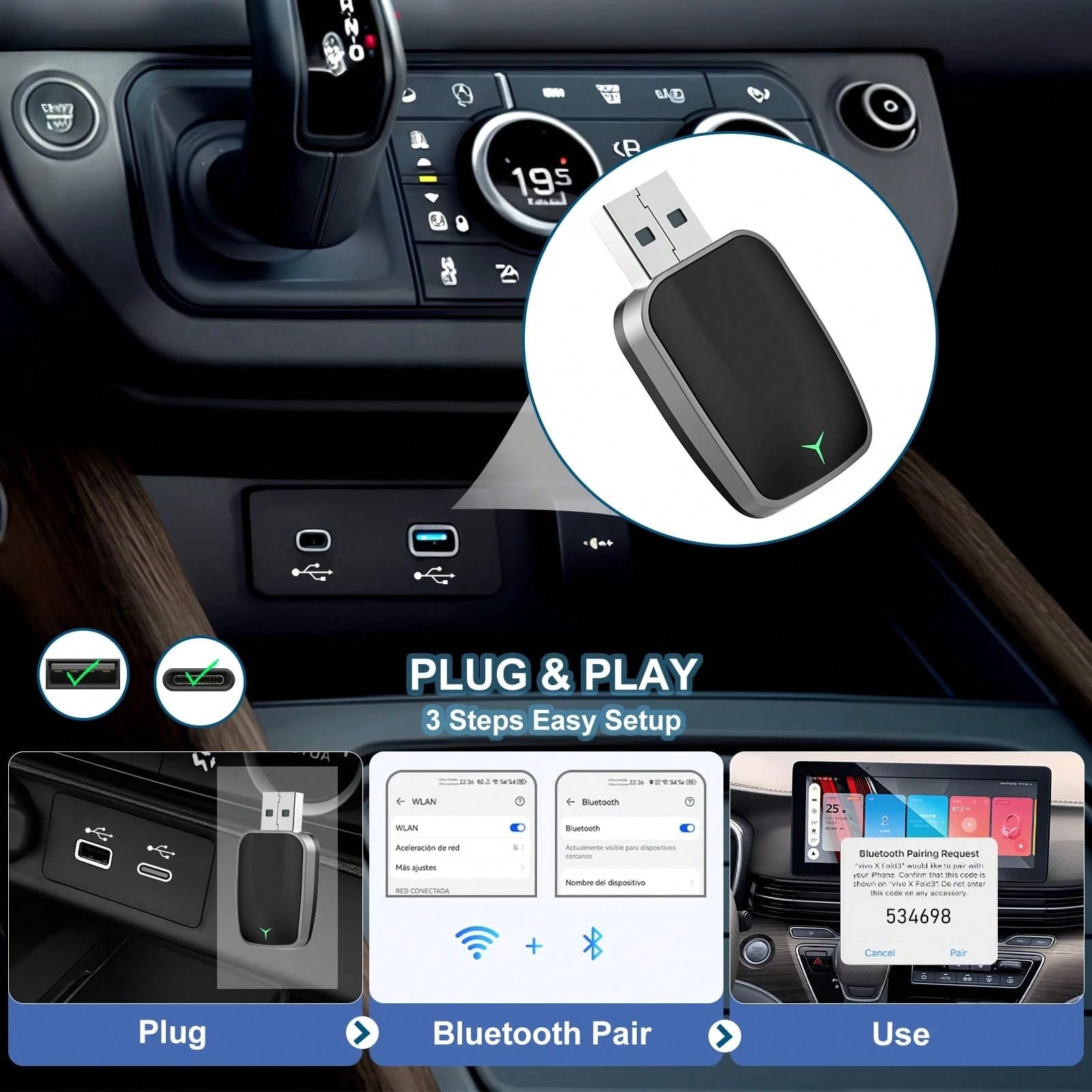 Wireless CarPlay Adapter- Wireless CarPlay Adapter For Vehicles From 2016 Onwards, Plug-And-Play Wireless Control For In-Car CarPlay