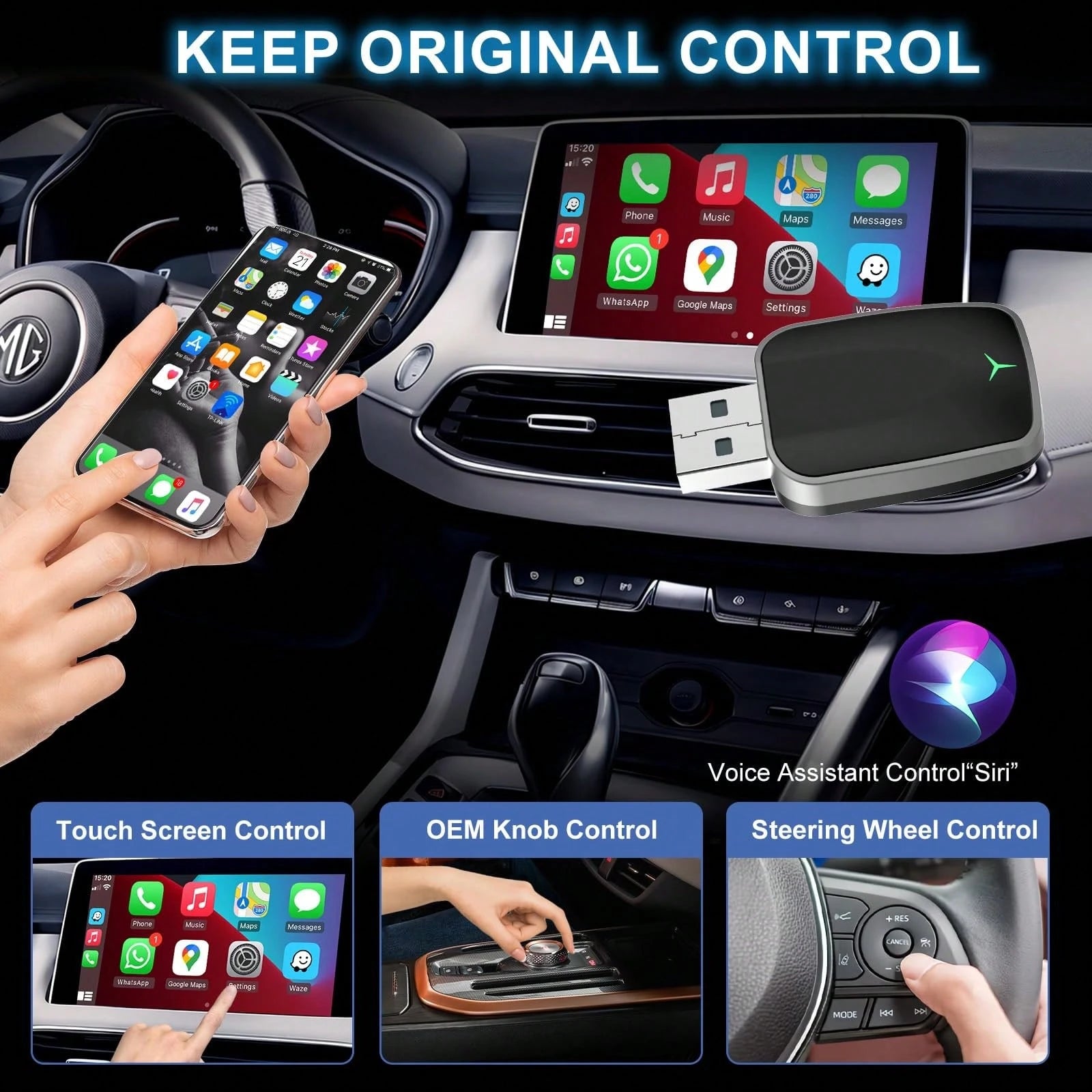 Wireless CarPlay Adapter- Wireless CarPlay Adapter For Vehicles From 2016 Onwards, Plug-And-Play Wireless Control For In-Car CarPlay