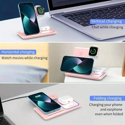 Wireless Charger 3-In-1 Magnetic Fast Wireless Charging Station| 15W Rapid Charging Dock For Smartphones/Smartwatches/Earbuds| Universal Compatibility With Latest Models| Space-Saving Vertical Desi