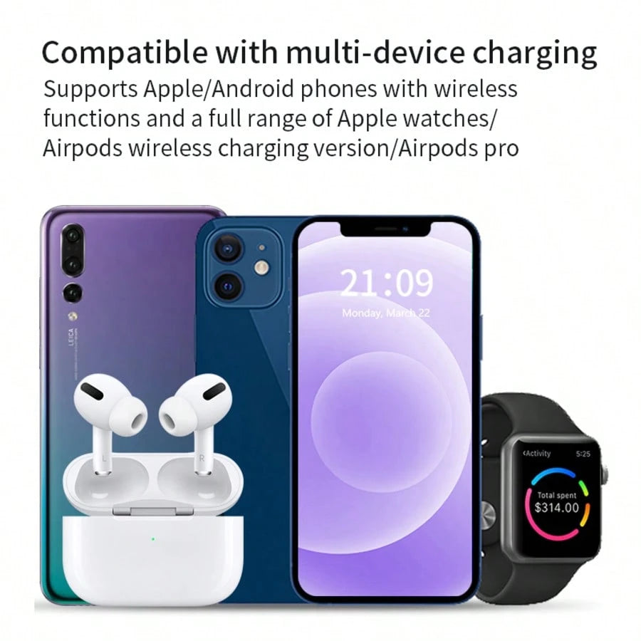 Wireless Charger 3-In-1 Magnetic Fast Wireless Charging Station| 15W Rapid Charging Dock For Smartphones/Smartwatches/Earbuds| Universal Compatibility With Latest Models| Space-Saving Vertical Desi