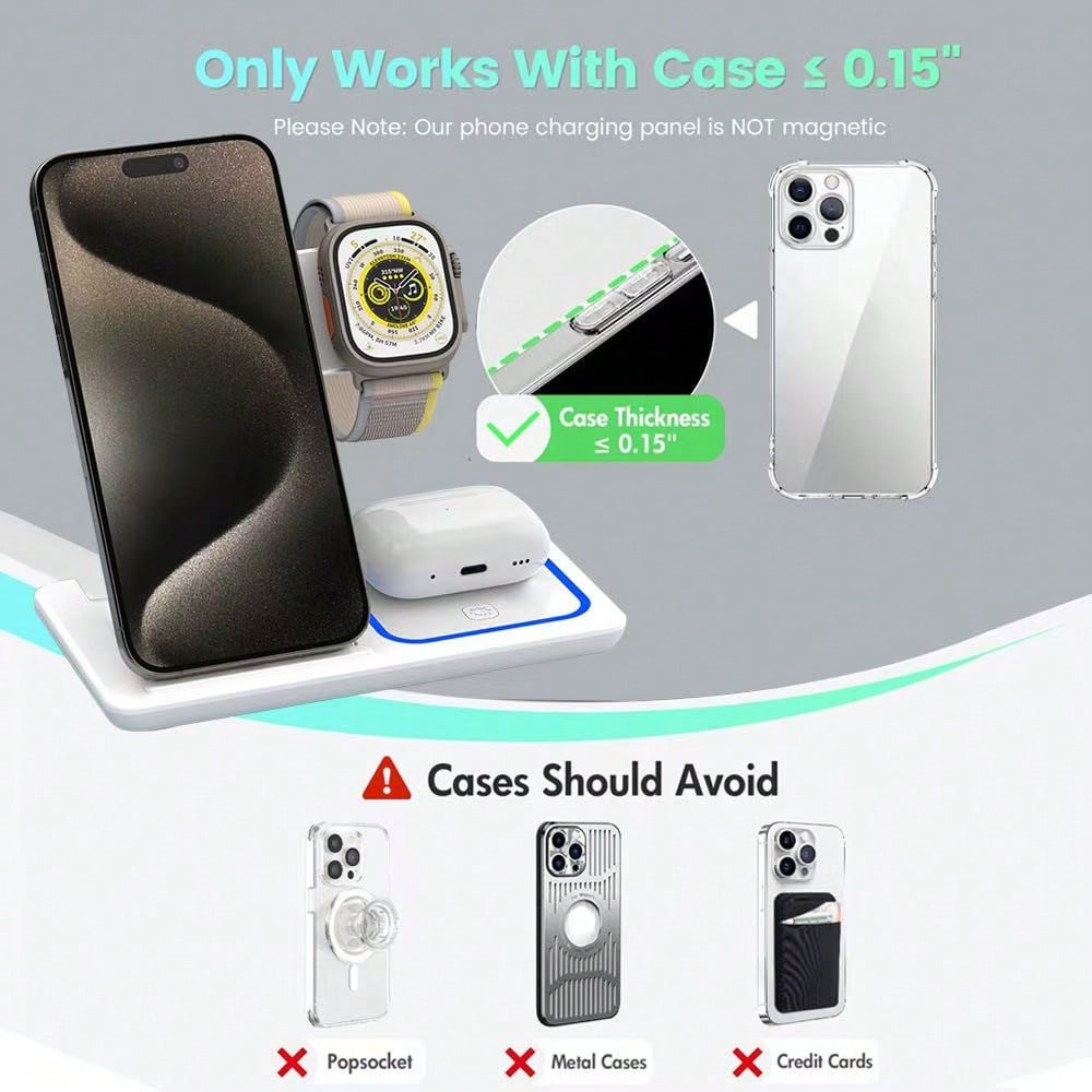Wireless Charger 3-In-1 Magnetic Fast Wireless Charging Station| 15W Rapid Charging Dock For Smartphones/Smartwatches/Earbuds| Universal Compatibility With Latest Models| Space-Saving Vertical Desi