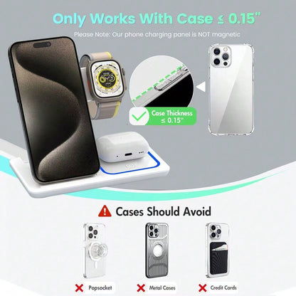 Wireless Charger 3-In-1 Magnetic Fast Wireless Charging Station| 15W Rapid Charging Dock For Smartphones/Smartwatches/Earbuds| Universal Compatibility With Latest Models| Space-Saving Vertical Desi