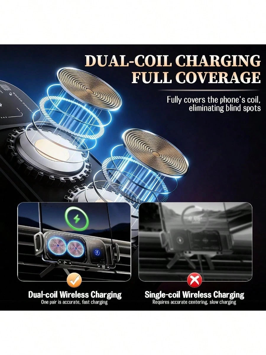 Wireless Charging Rotating Car Mount,High Intelligent 2 In 1 Auto Rotating Phone Holder,Car Charger Fast Charging, One-Click Auto-Rotating & Clamping For Smartphone/Pad/Foldable Phone
