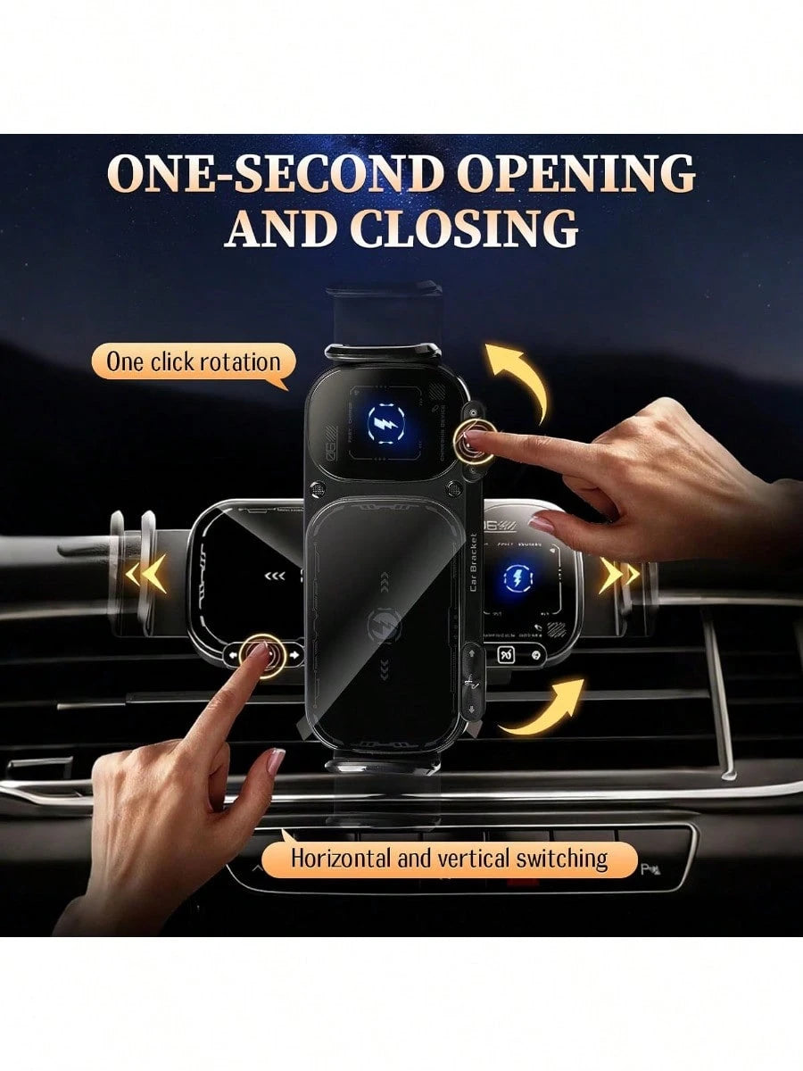Wireless Charging Rotating Car Mount,High Intelligent 2 In 1 Auto Rotating Phone Holder,Car Charger Fast Charging, One-Click Auto-Rotating & Clamping For Smartphone/Pad/Foldable Phone
