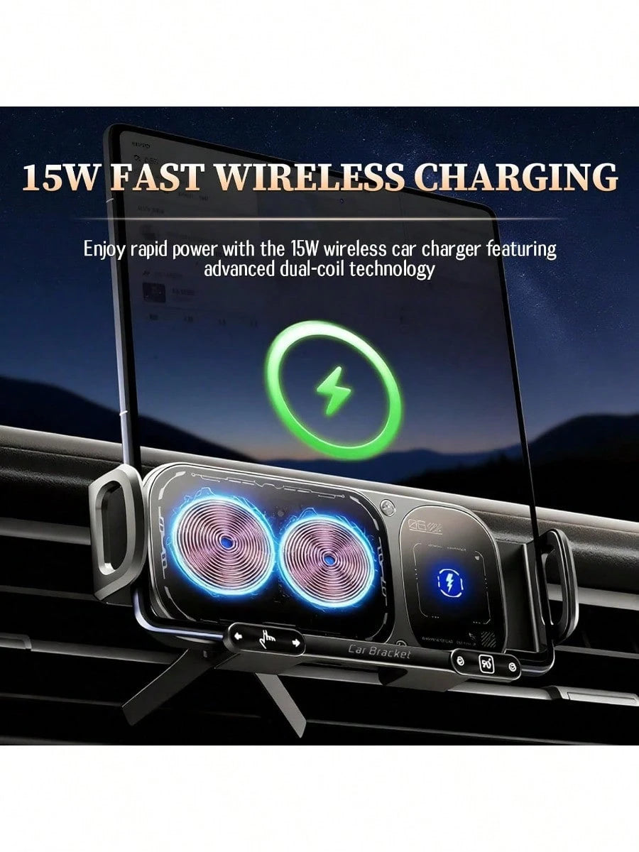 Wireless Charging Rotating Car Mount,High Intelligent 2 In 1 Auto Rotating Phone Holder,Car Charger Fast Charging, One-Click Auto-Rotating & Clamping For Smartphone/Pad/Foldable Phone