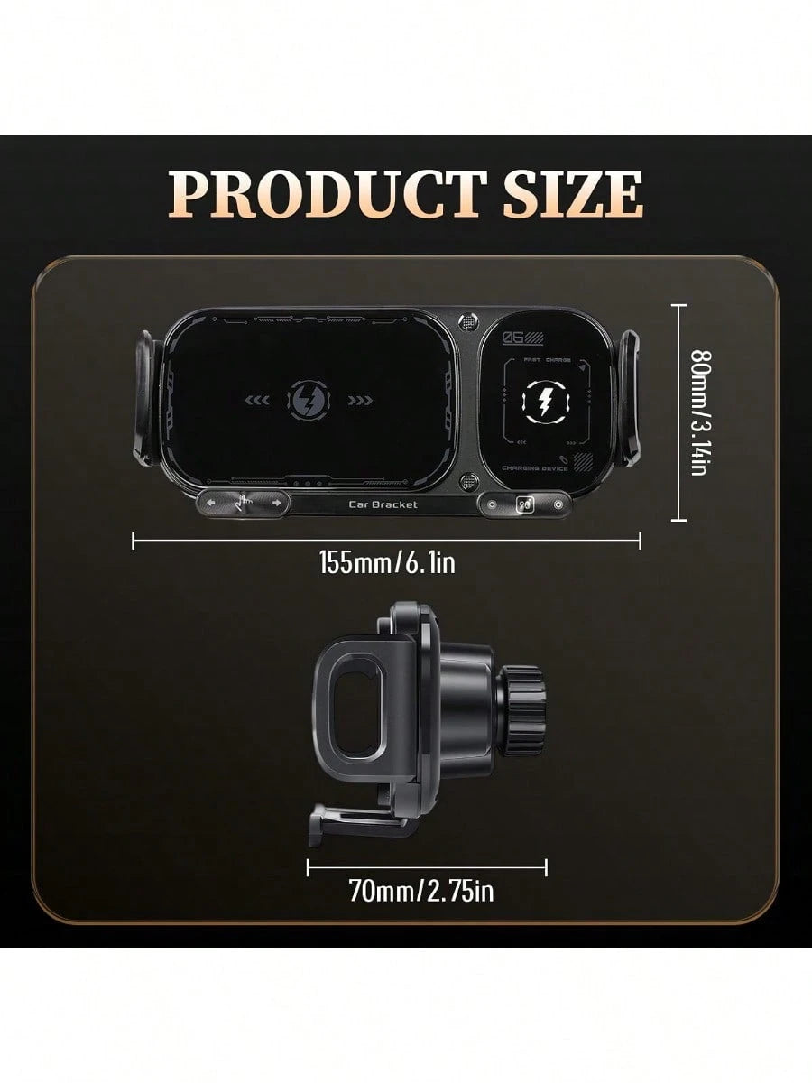 Wireless Charging Rotating Car Mount,High Intelligent 2 In 1 Auto Rotating Phone Holder,Car Charger Fast Charging, One-Click Auto-Rotating & Clamping For Smartphone/Pad/Foldable Phone