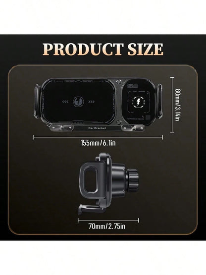 Wireless Charging Rotating Car Mount,High Intelligent 2 In 1 Auto Rotating Phone Holder,Car Charger Fast Charging, One-Click Auto-Rotating & Clamping For Smartphone/Pad/Foldable Phone