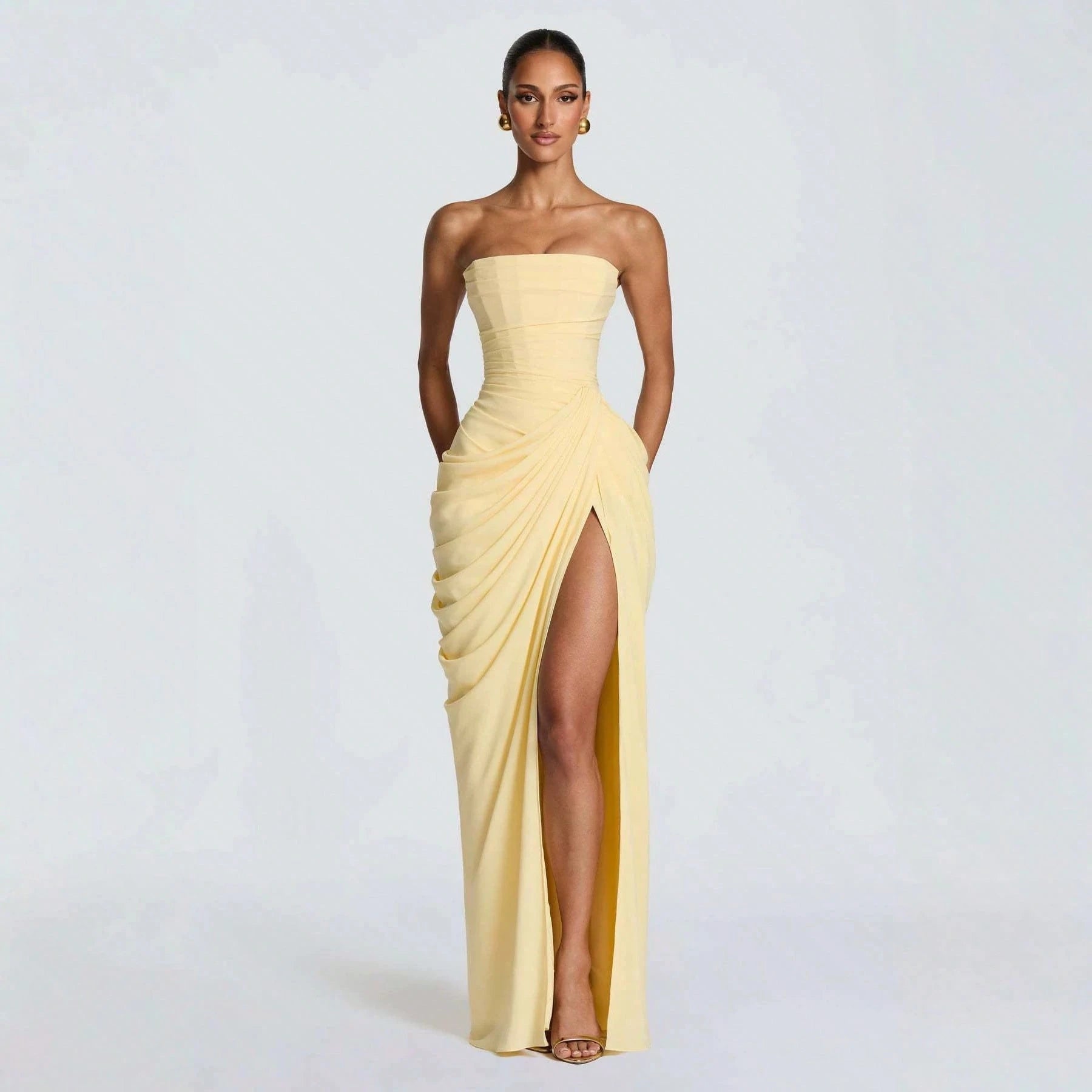 Women Elegant Solid Color Maxi Dress Mesh Spaghetti Strap Low Back Sexy Waist Slim Casual Party Long Dress