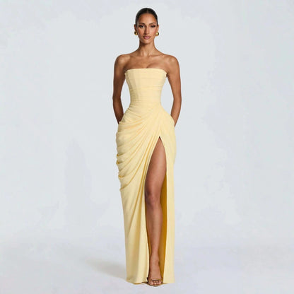 Women Elegant Solid Color Maxi Dress Mesh Spaghetti Strap Low Back Sexy Waist Slim Casual Party Long Dress