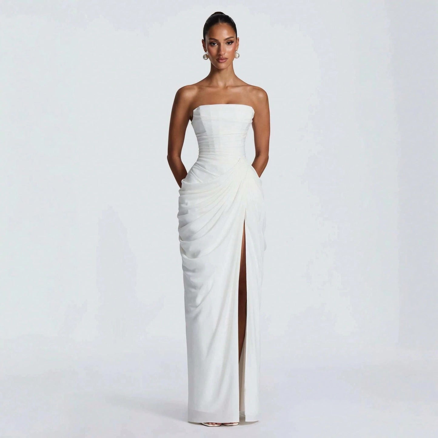 Women Elegant Solid Color Maxi Dress Mesh Spaghetti Strap Low Back Sexy Waist Slim Casual Party Long Dress