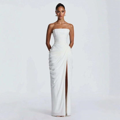 Women Elegant Solid Color Maxi Dress Mesh Spaghetti Strap Low Back Sexy Waist Slim Casual Party Long Dress