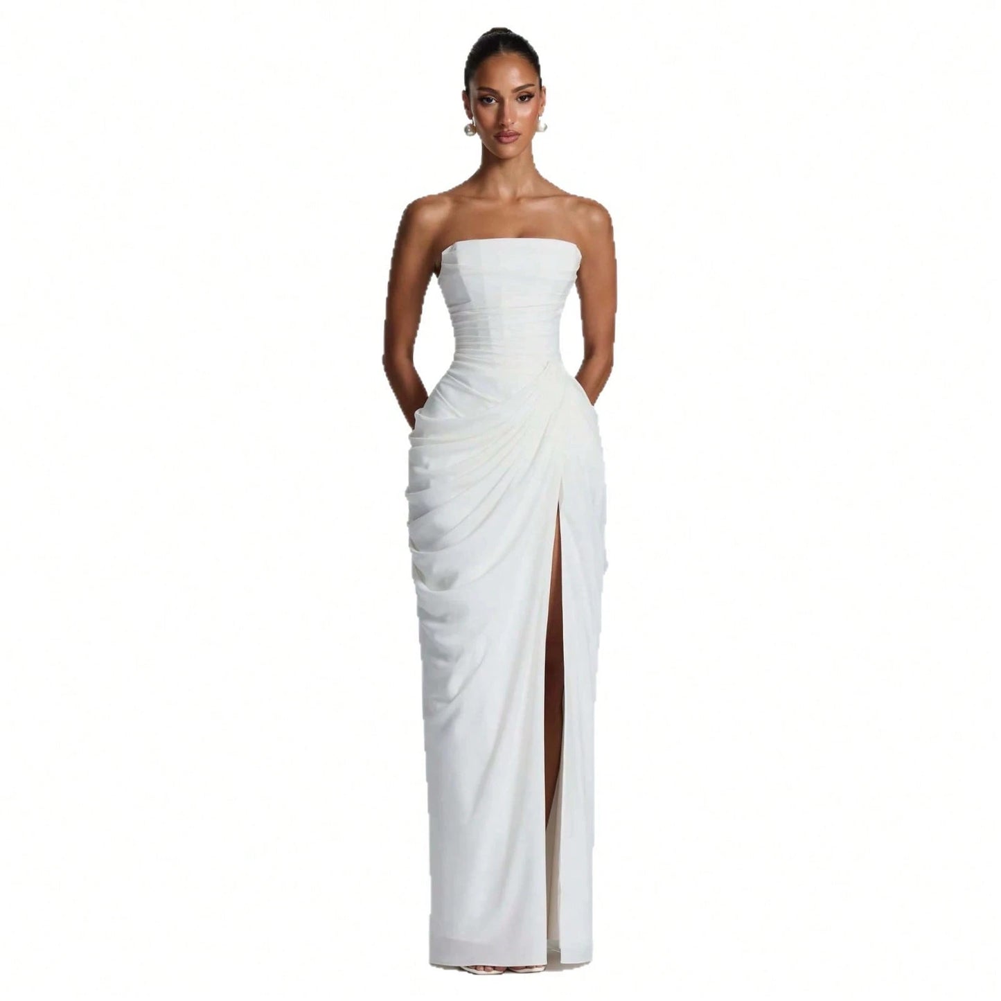 Women Elegant Solid Color Maxi Dress Mesh Spaghetti Strap Low Back Sexy Waist Slim Casual Party Long Dress