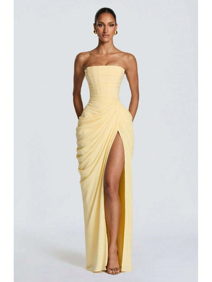 Women Elegant Solid Color Maxi Dress Mesh Spaghetti Strap Low Back Sexy Waist Slim Casual Party Long Dress