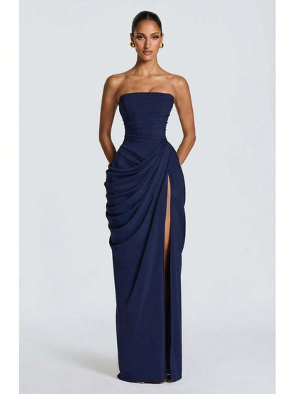 Women Elegant Solid Color Maxi Dress Mesh Spaghetti Strap Low Back Sexy Waist Slim Casual Party Long Dress