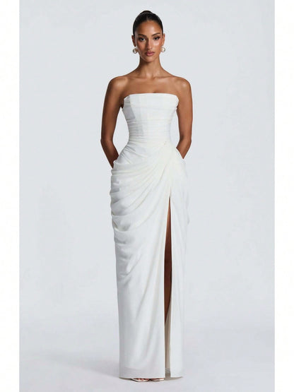 Women Elegant Solid Color Maxi Dress Mesh Spaghetti Strap Low Back Sexy Waist Slim Casual Party Long Dress